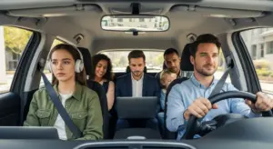 Diverse rideshare passengers showing authentic rider experiences during their journey