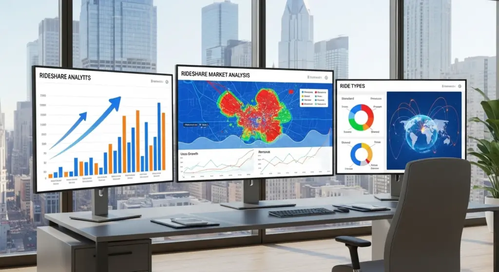 Rideshare market insights dashboard showing industry analytics and growth trends