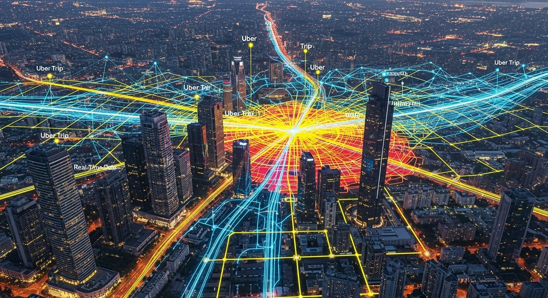 Smart city data visualization showing Uber's partnership with urban planning initiatives