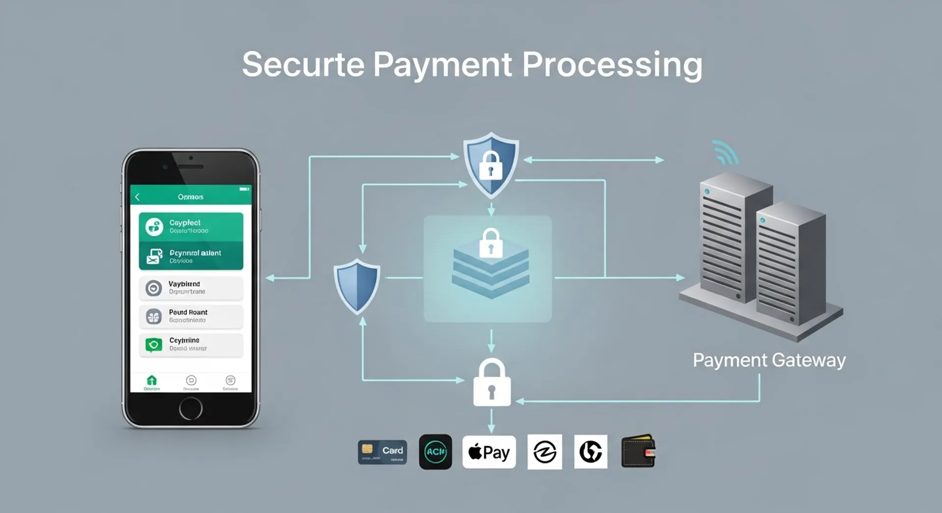 Uber payment processing infrastructure showing secure transaction flow with multiple payment methods and encryption