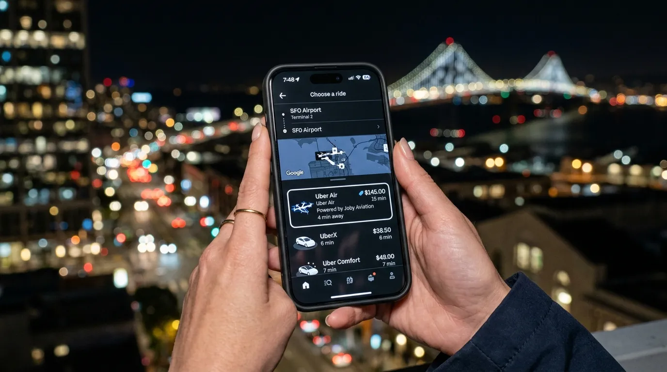Uber app showing Uber Air booking option