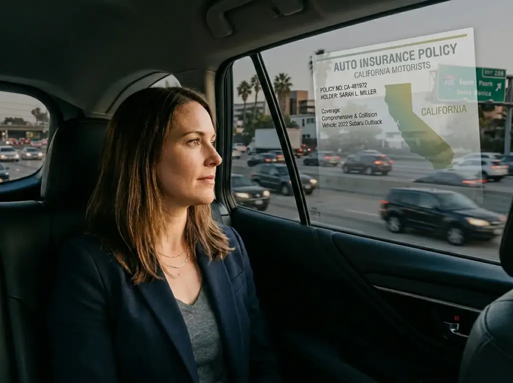 California Uber rider on freeway at dusk