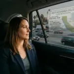 California Uber rider on freeway at dusk