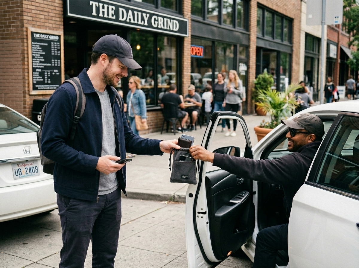 Driver returning lost item to Uber rider