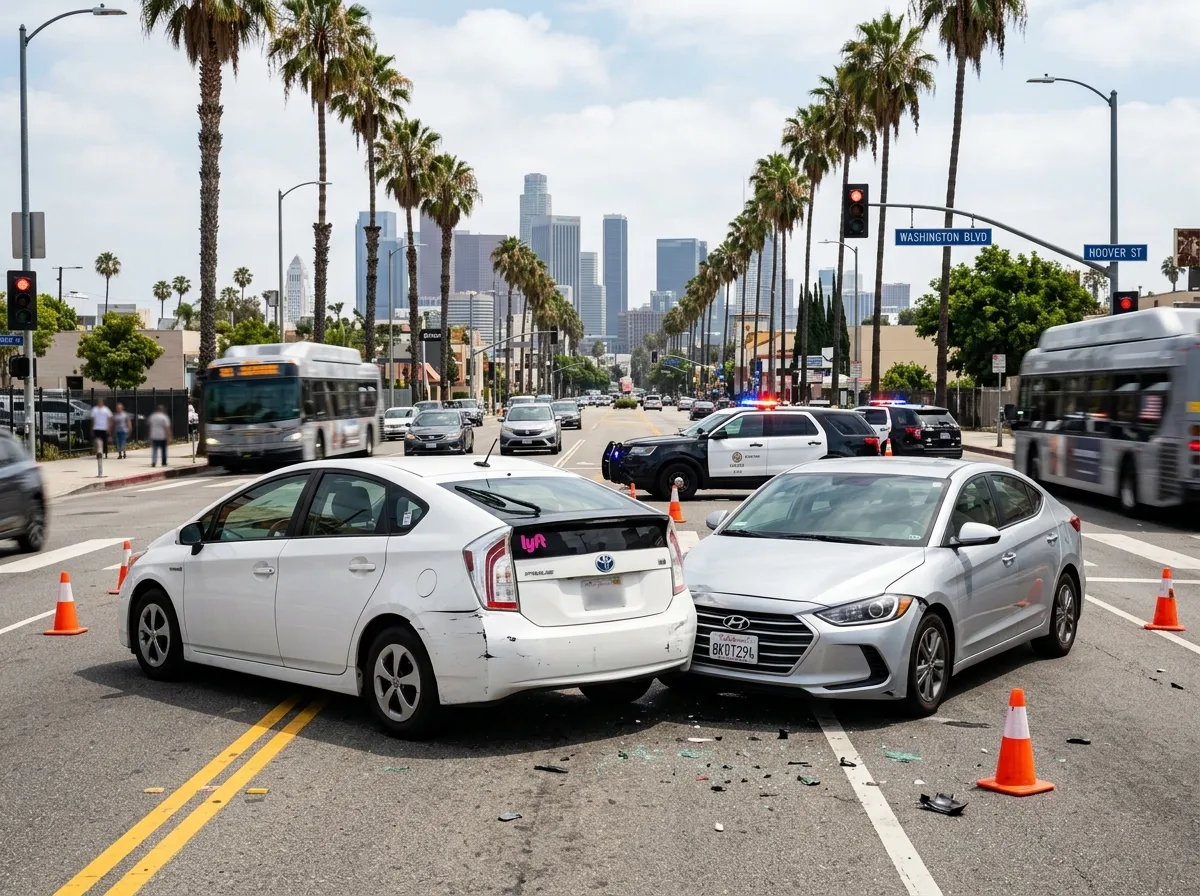 Rideshare car accident scene on California street