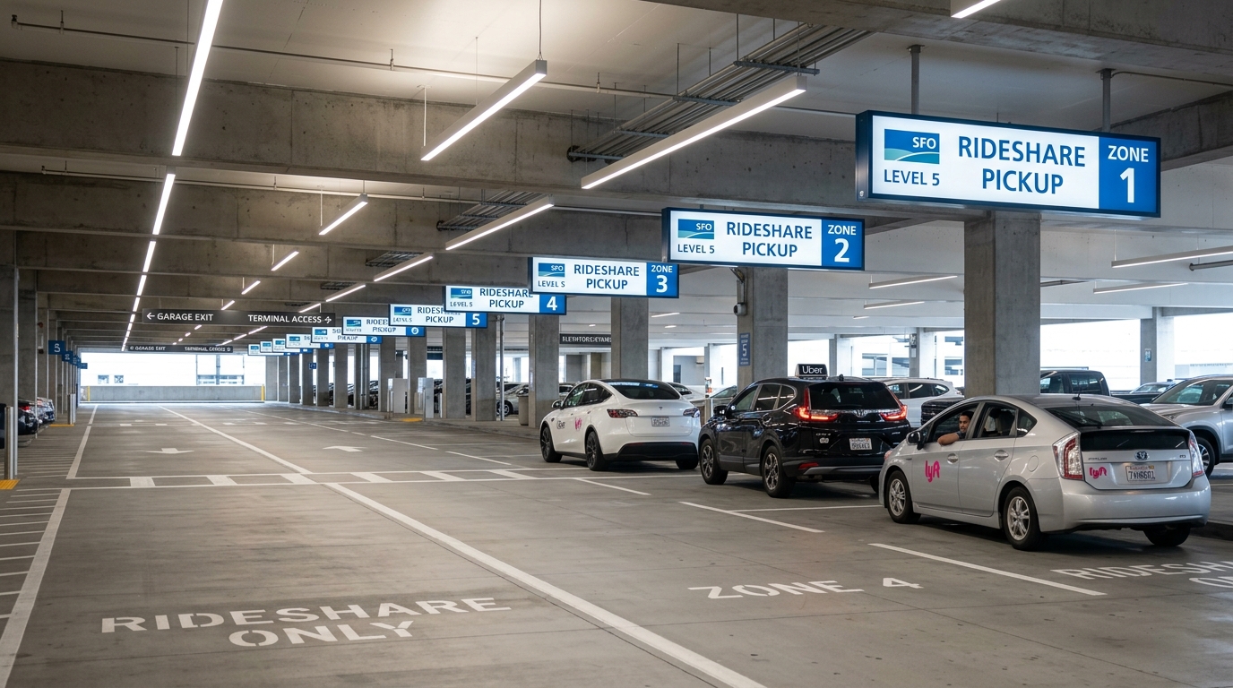 SFO parking garage rideshare pickup zone