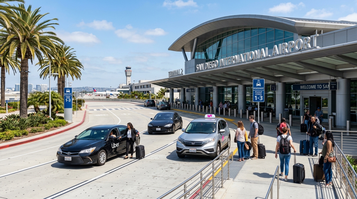 San Diego airport rideshare transportation plaza