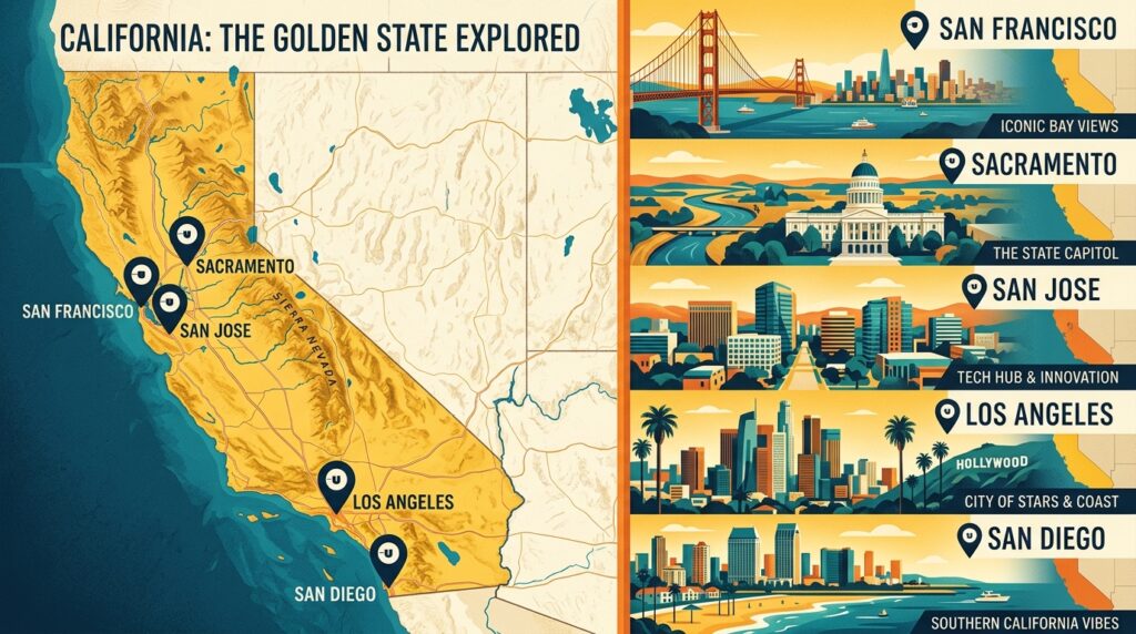 California cities map with Uber pickup pins