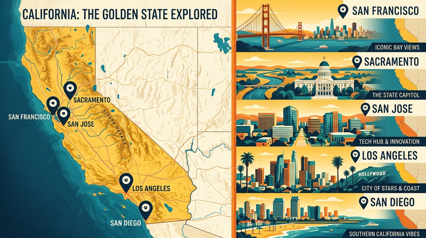 California cities map with Uber pickup pins